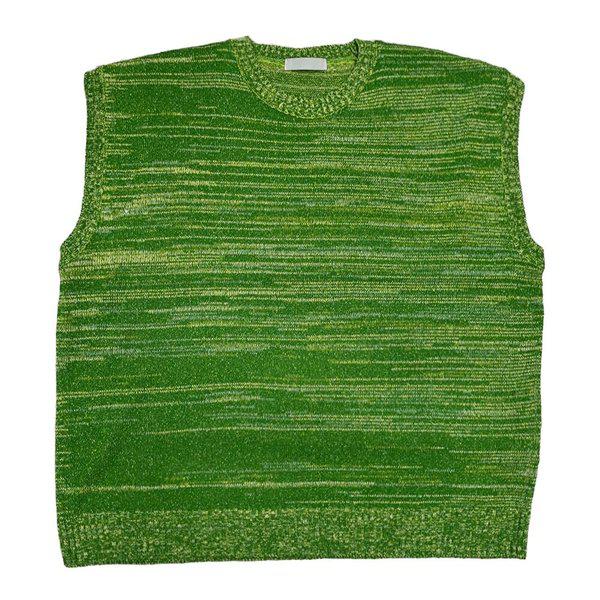 メンズ 薄手 オーバーサイズ 配色 Vネック ニットベスト AC-VES-Q014-グリーン