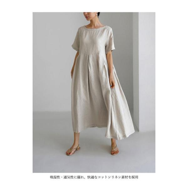 リネンワンピース 半袖 レディース ロングワンピ 夏 ワンピース 体型カバー マキシ丈 半袖ワンピース 快適 麻 サマーワンピース 無地