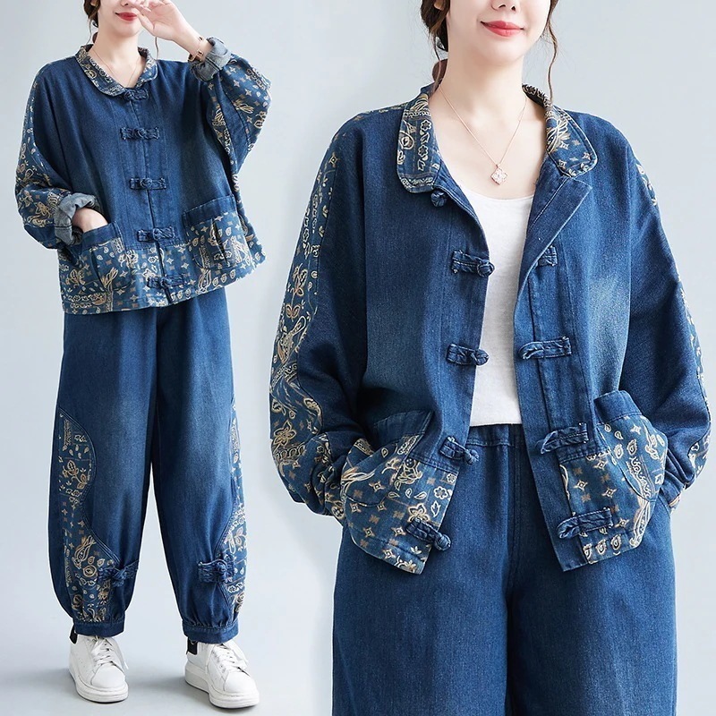 【3日出荷】ジャケット秋服セットアップ韓国ファッション大きいサイズレディース長袖トップスワイドパンツ福袋