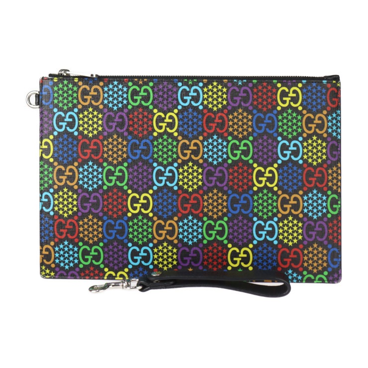 超美品 GUCCI グッチ セカンドバッグ 601087 GG サイケデリック PVC レザー マルチカラー シルバー金具 リストレット ポーチ クラッチバッグ 本物保証 中古