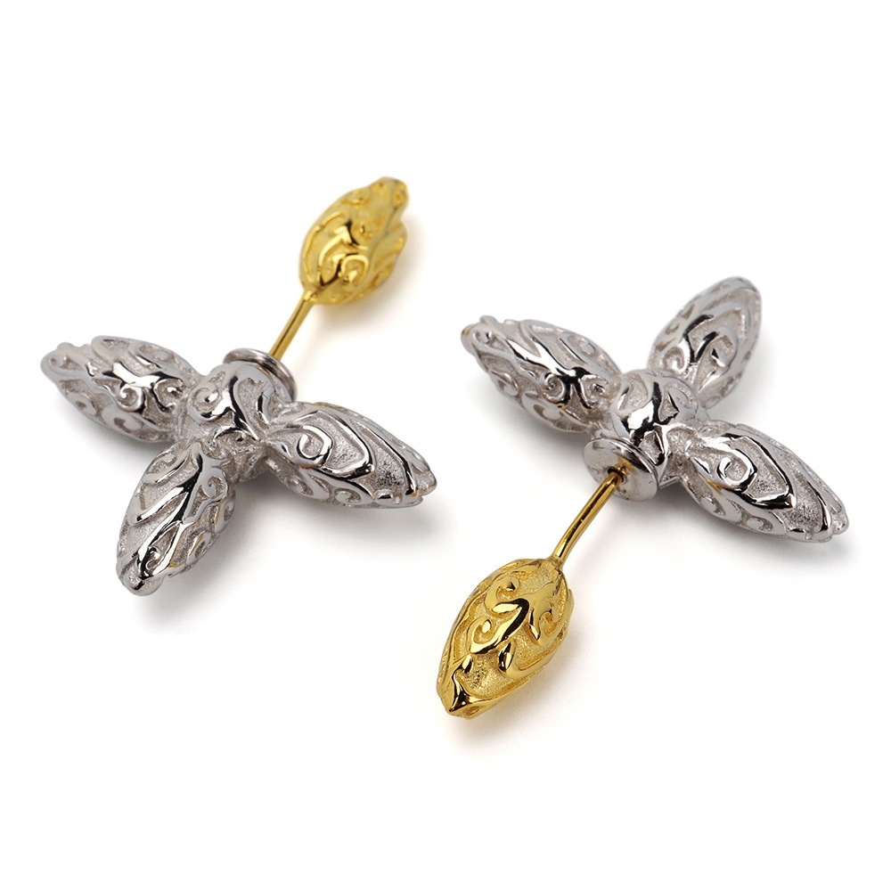 シルバー925 唐草ピアス クロス [ce376]