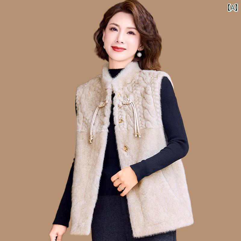 レディース ファッション おしゃれ 春夏 秋冬 大人 上品 高級 マダム ミセス プレゼント 女性秋冬ベストジャケット母冬毛皮ベスト ミス