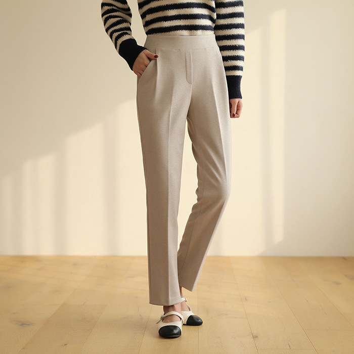 [韓国ファッション] ピーチ起毛 後ろウエストゴム ストレッチスストレートラックス