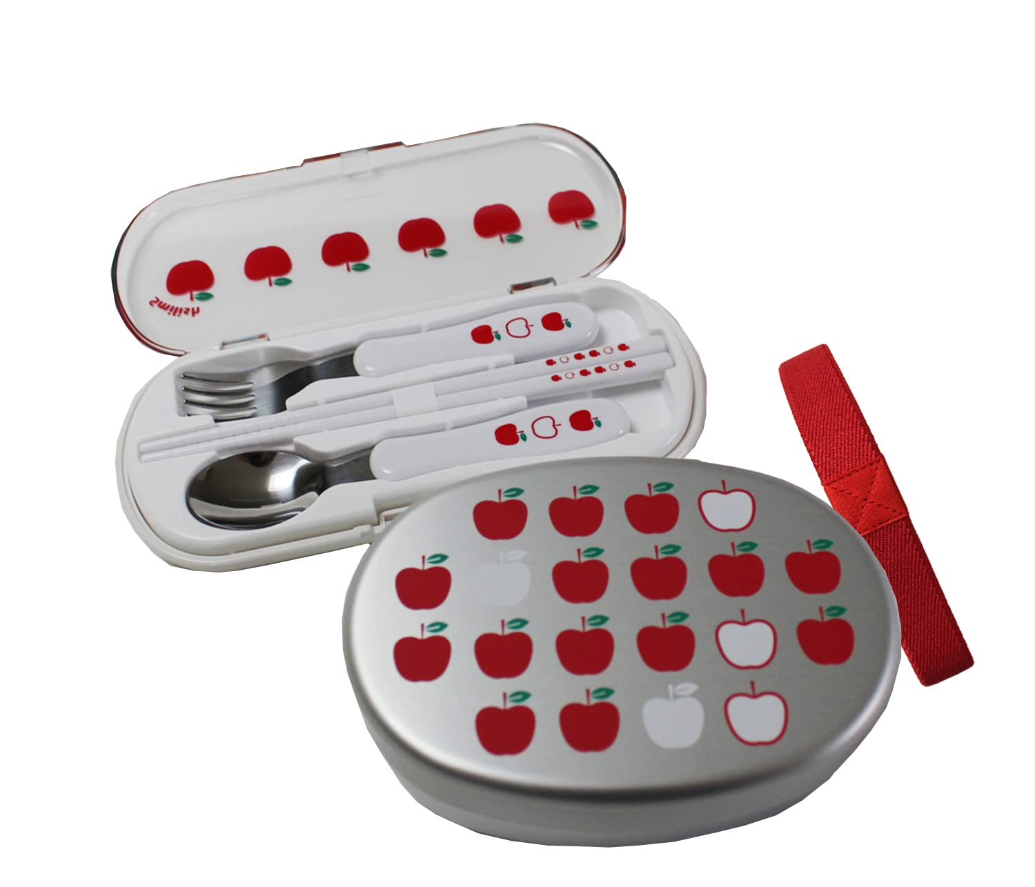 ランチ2点セット 幼稚園（内ブタ付アルミお弁当箱カトラリーセット)アップル柄