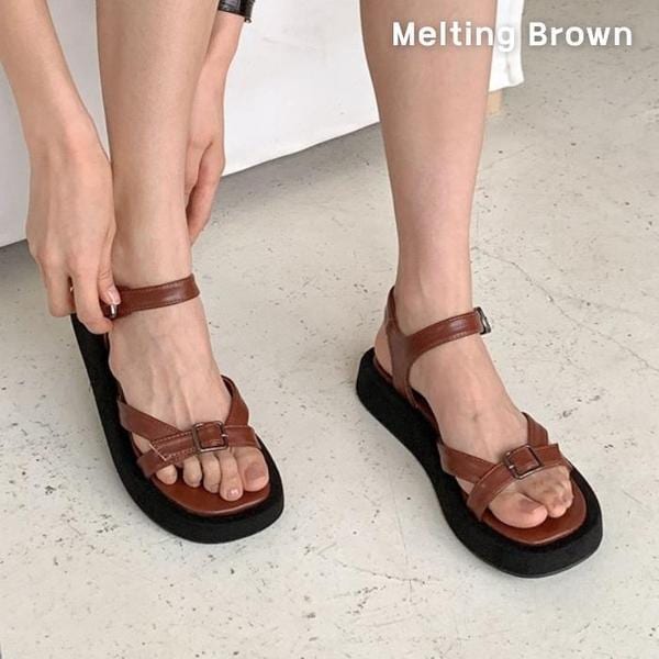 デイリー 女性 バックル ストラップ プラットフォーム サンダル 3色