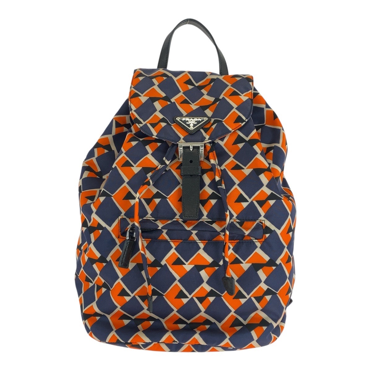 美品 テスート 三角ロゴプレート オレンジ ネイビー シルバー金具 ナイロン/レザー リュック バックパック レディース 503106
