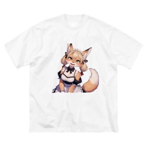 【文字入れ可能受注生産】キツネの女の子　メイド　ケモナー ビッグシルエットTシャツ