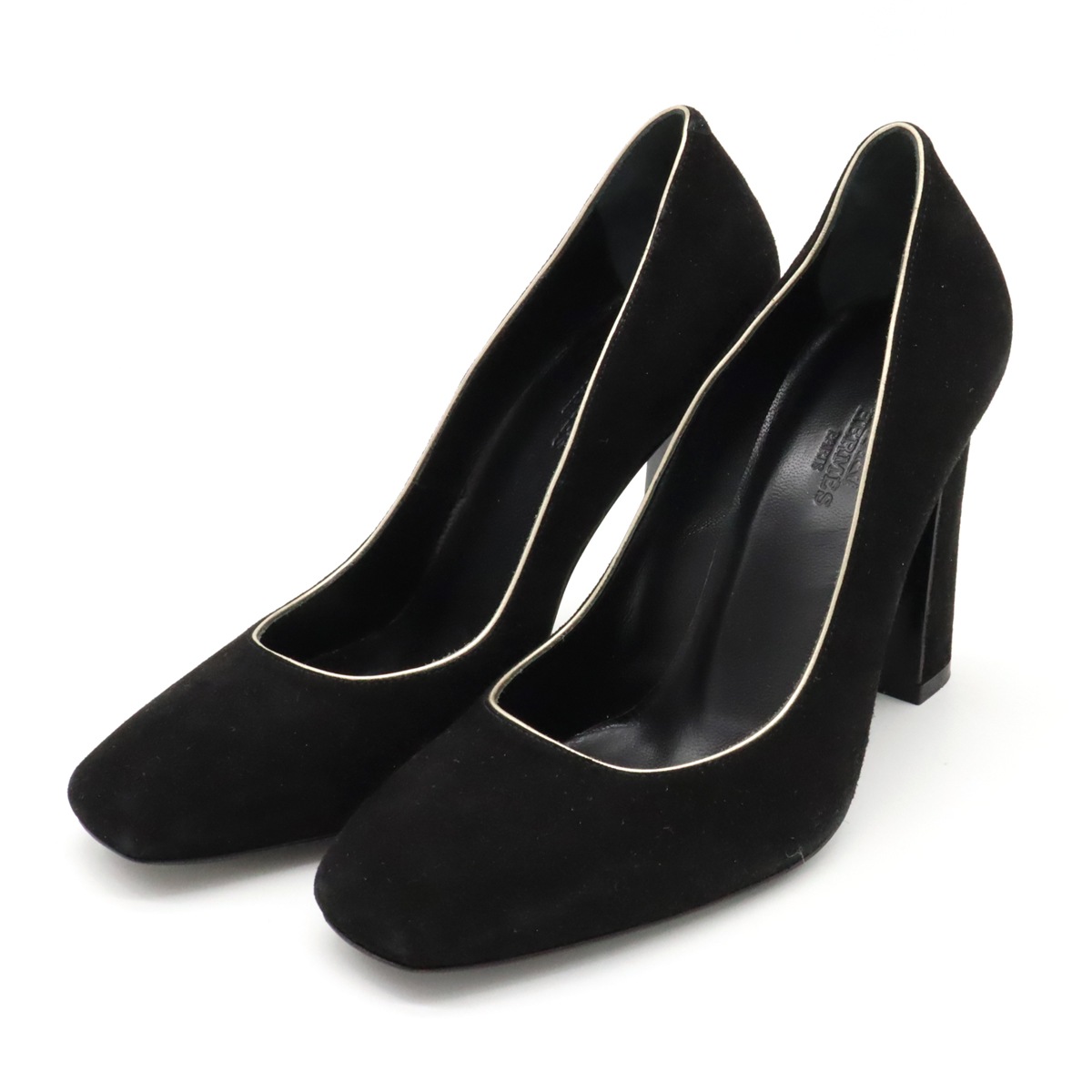 パンプス ハイヒール チャンキーヒール スエード ブラック 黒 #35 1/2 日本サイズ約22.5c