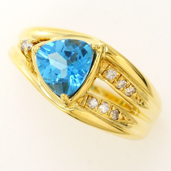 K18 18金 YG リング 12号 ブルートパーズ 1.33 ダイヤ 0.08 カード鑑別書 中古