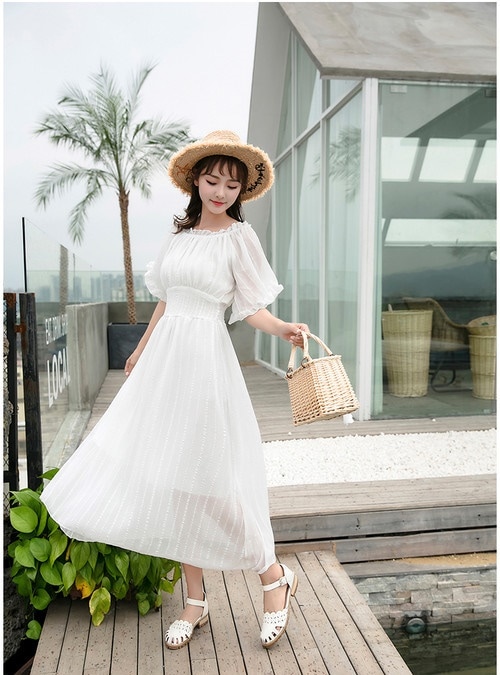 A1115.オフショルダーフレアワンピース（ホワイト）2019 春夏 sale ドレス エレガント お呼ばれ 結婚式 披露宴 パーティー 女子会 レストラン デート