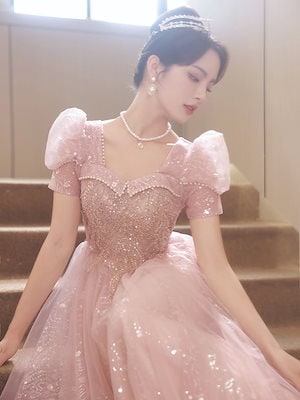 ピンクのイブニングドレス女性23宴会気質妖精芸術試験スカート夏