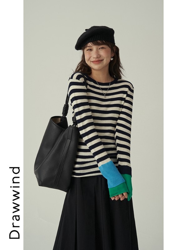 絵画スタイルドローウィンド 6% ウールボトミングシンプルな多用途セータージャケット無地カジュアル多用途女性のための新しいスタイル