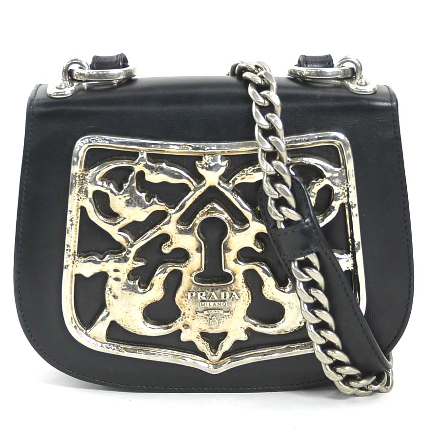 プラダ PRADA ショルダーバッグ レザー/メタル ブラック シルバー レディース 1BH071 90049a