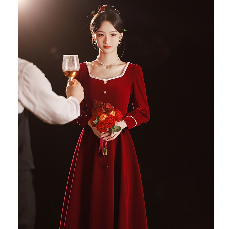 パーティードレス 袖あり 結婚式 安い レース 卒業式 成人式 ウエディング 食事会019-500