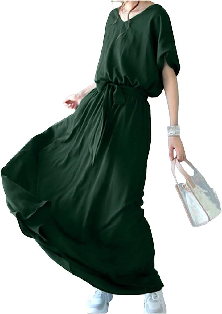 ワンピース レディース 夏 きれいめ ロング フレアワンピース 大きいサイズ 膝( グリーン, M) 4,805円