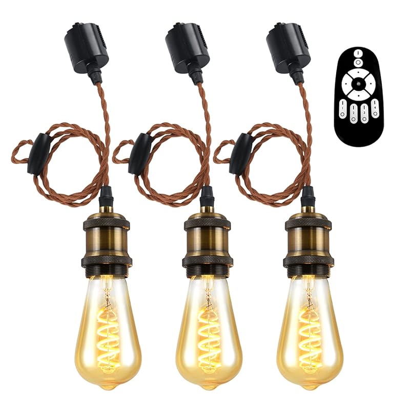 ANWIO ペンダントライト 3個セット 配線ダクトレール用 4.5W（20W形相当） E26口金 リモコン付き ダクトレールライト 北欧 シーリングライト レトロペンダントライト エジソン電球 LE