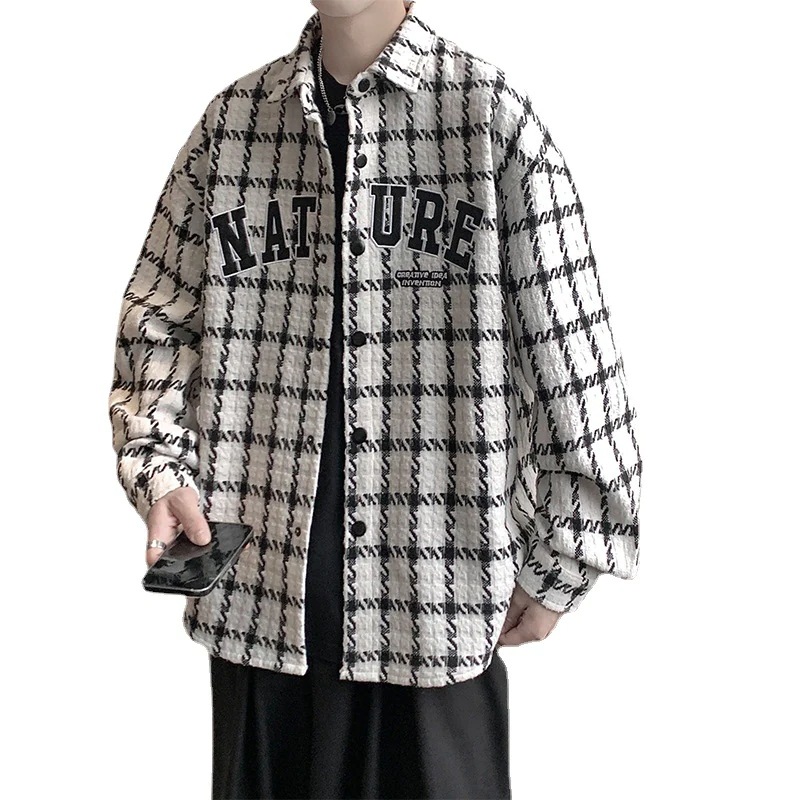 ちゃんコート男春秋insゆったりごろつきハンサムチェックジャケット港カジュアル開襟に服