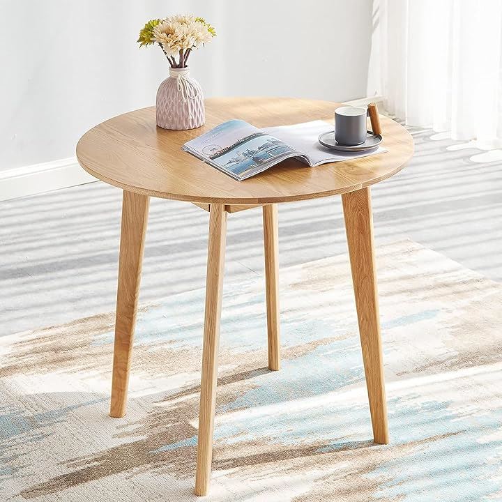 アメリカFAS級オークダイニングテーブル 丸テーブル 円形 アメリカオークウッド 無垢材 木製 人気 ラウンドテーブル 2～4人用(Natural, 直径80cm)