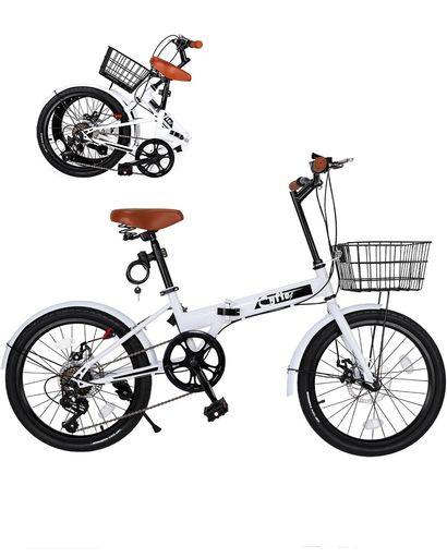 CYFIE 折りたたみ自転車 折り畳み自転車 20インチ シマノ7段変速 カゴ付き ワイヤー錠 ディスクブレーキ付き 前後泥除け装備 ハンドルの高さ調節できる 小径車 ミニベロ 男女兼用 通勤 通学