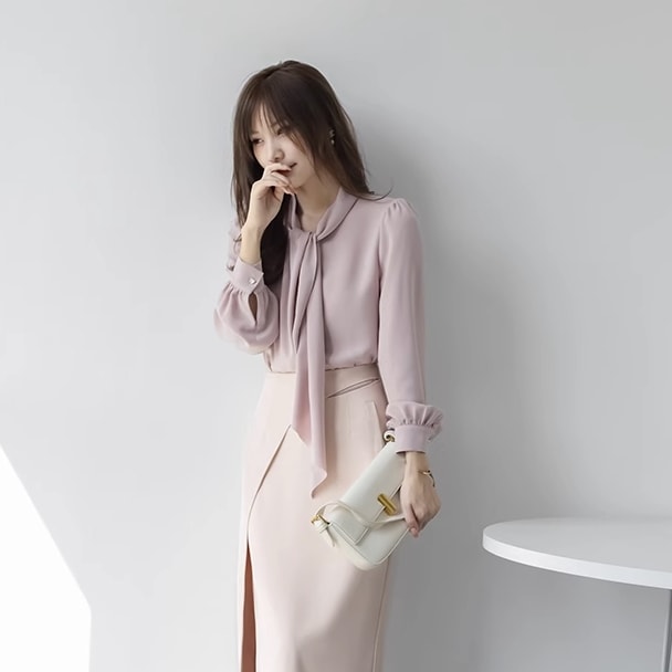 トップス ブラウス 袖あり 長袖 ラウンドネック 襟なし シフォン ポリエステル かわいい 大人可愛い きれいめ シンプル 大人 上品 おしゃれ お洒落 アジアン エスニック エキゾチック 大人女子