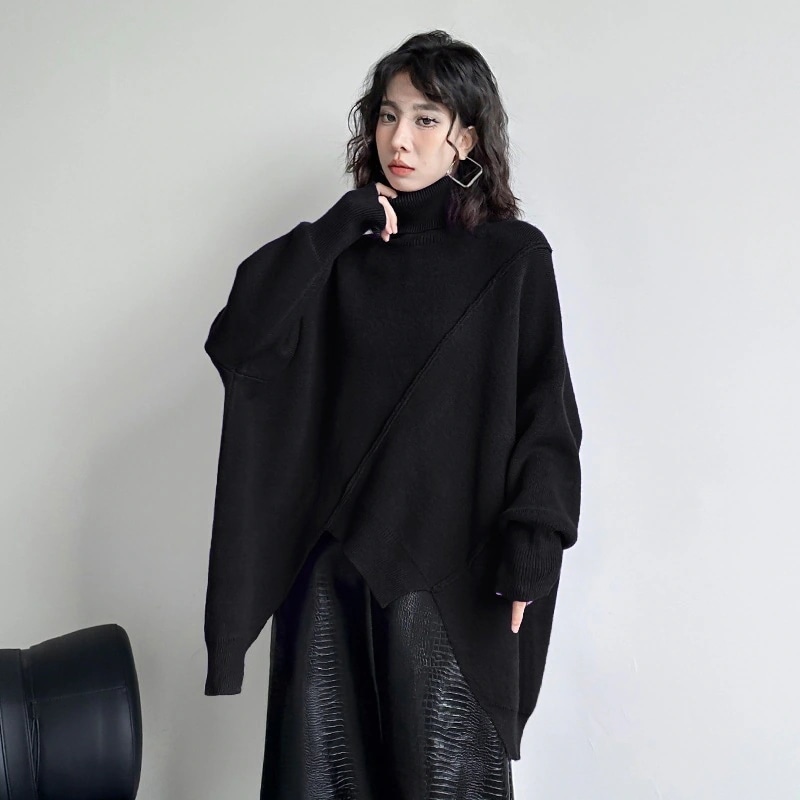 25新作ニット 体型カバー お尻すぽっり タートルネック ベーシックニット セーター