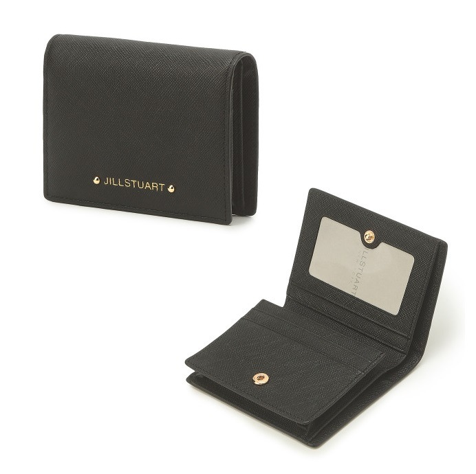 [22FW]Black Leather Gold Logo 2 Tier Simple Bifold Wallet コイン財布 カード財布 革財布 牛革 韓国ファッション 韓国人気 贈り物 カップル