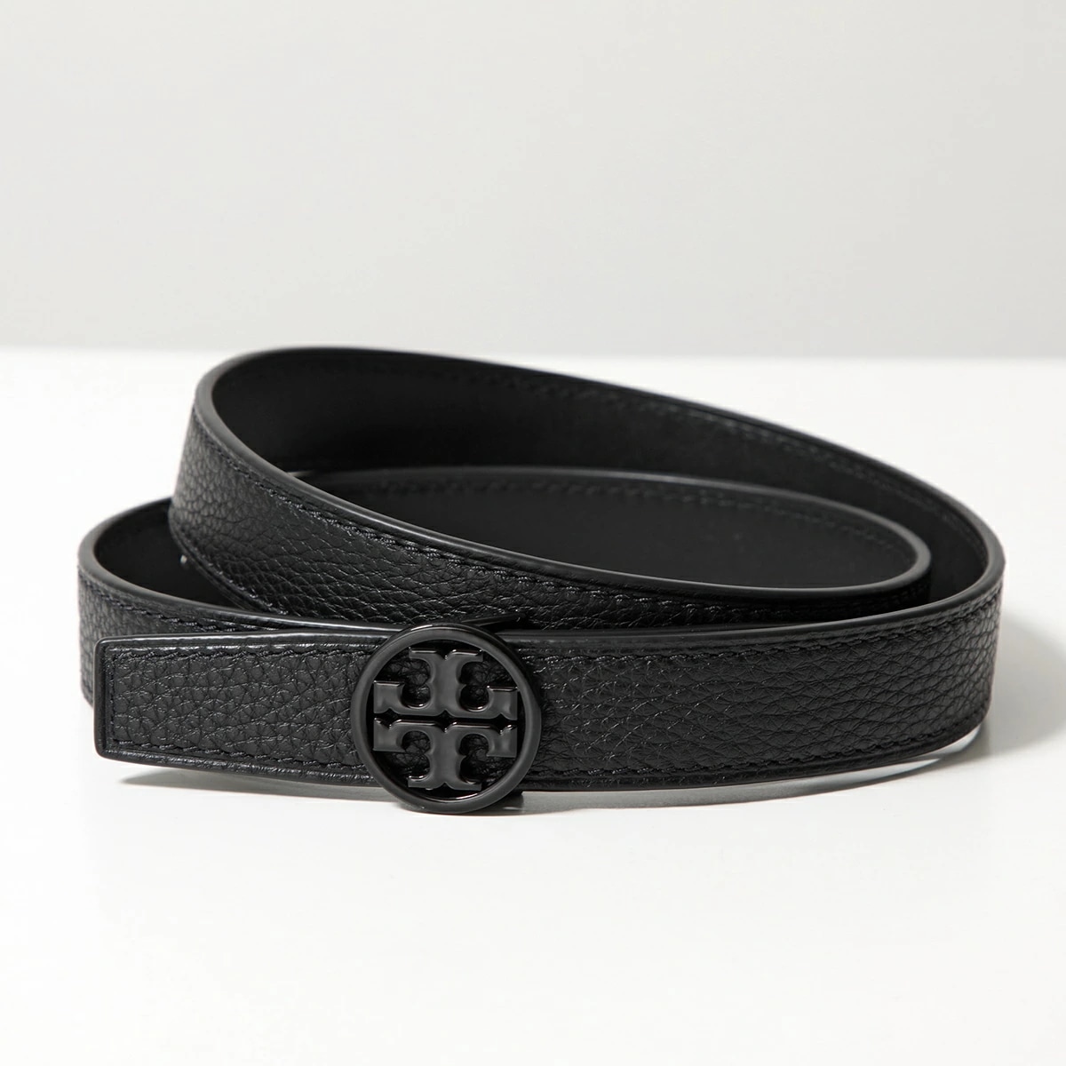 TORY BURCH トリーバーチ ナローベルト 1 MILLER PEBBLED POWDER COATED BELT 161396 レディース リバーシブル レザー ロゴバックル 001/BLAC