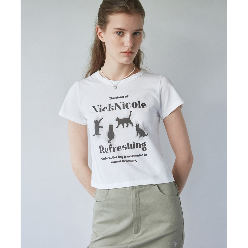 ニック&ニコール NNC キャットリフレッシングクロップTシャツ_ホワイト