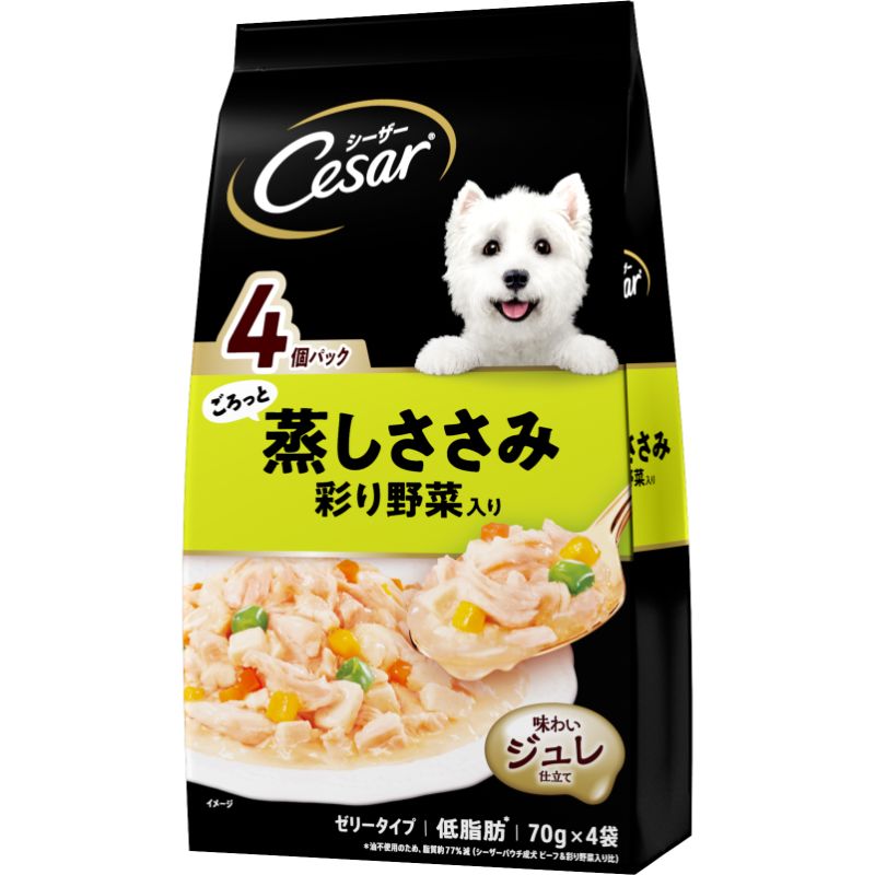 （まとめ買い）マース シーザー ごろっと蒸しささみ 彩り野菜入り 70gx4袋 犬用フード [x12]
