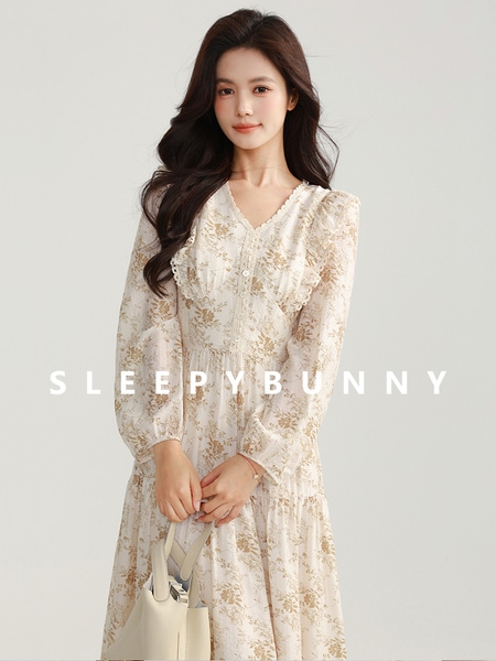 スリーピーラビット フレンチ優しいシフォン花柄ドレス
