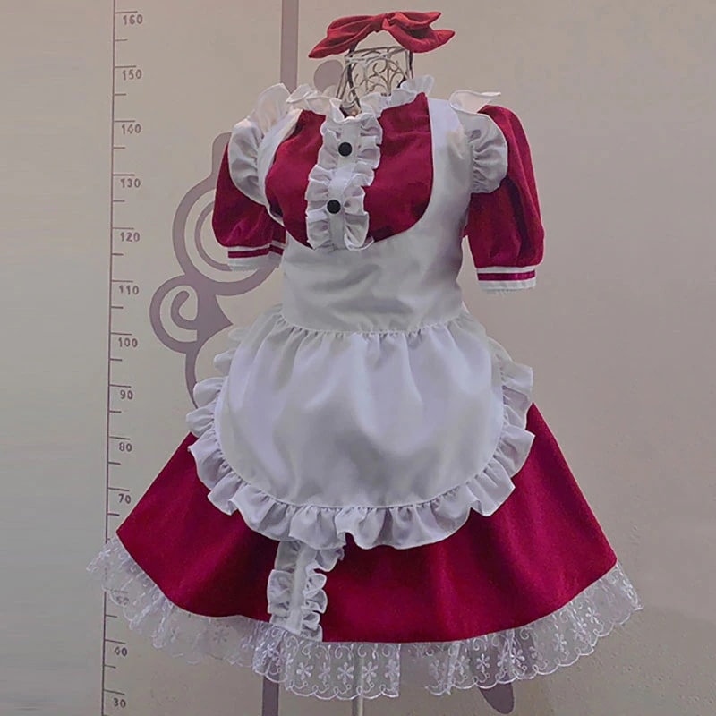 クリスマス 赤色メイド服 白色レース裾