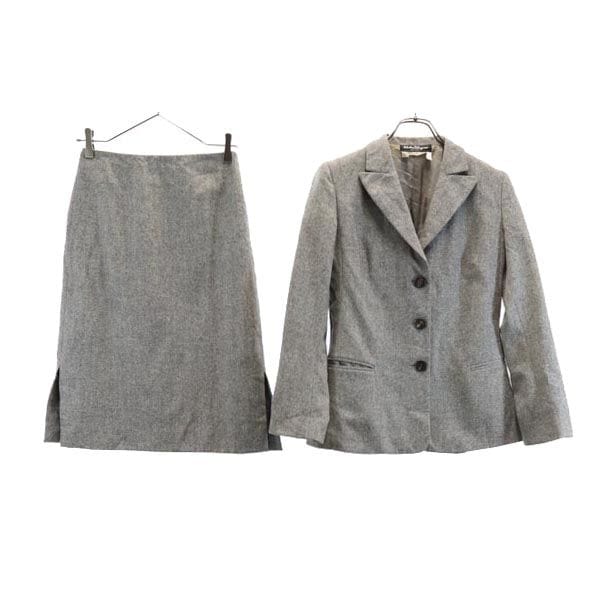 サルヴァトーレフェラガモ イタリア製 ウールブレンド スカートスーツ 上下セットアップ I38 グレー系 Salvatore Ferragamo レディース