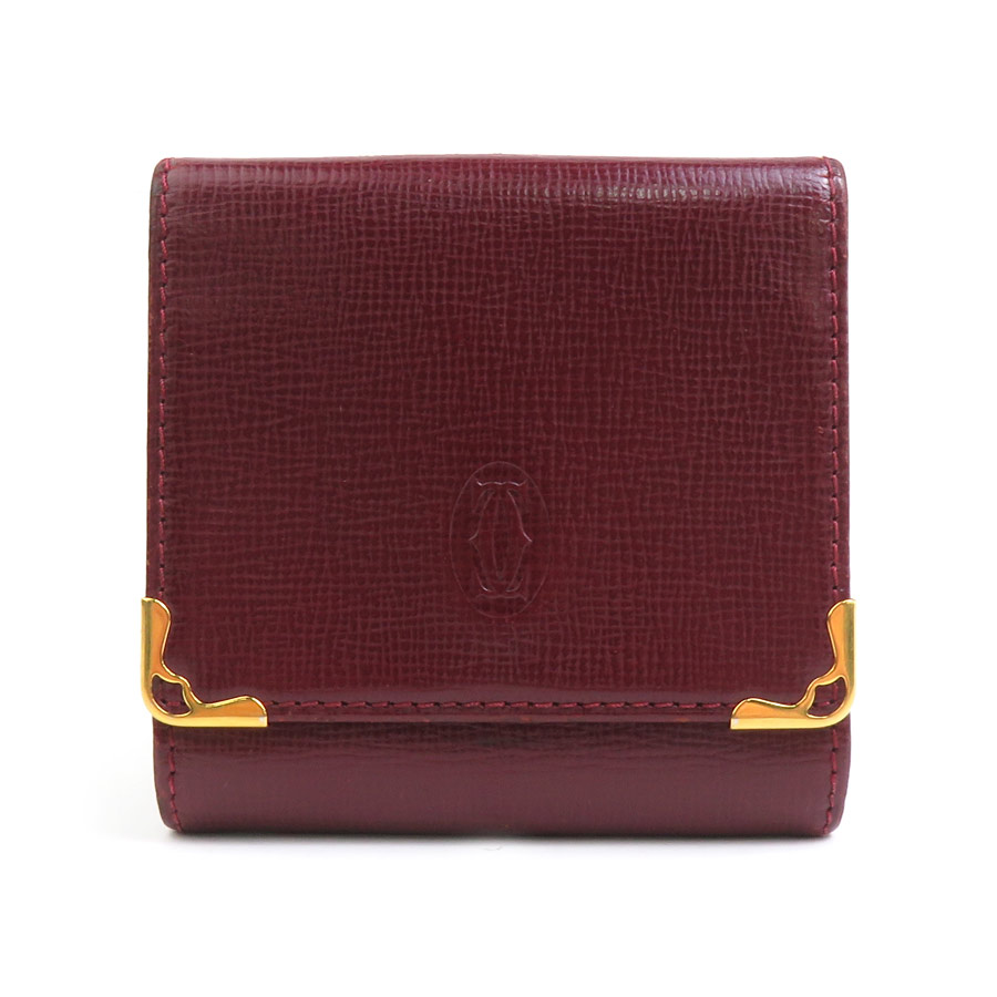 カルティエ CARTIER コインケース レザー バーガンディ ゴールド ユニセックス e59378a