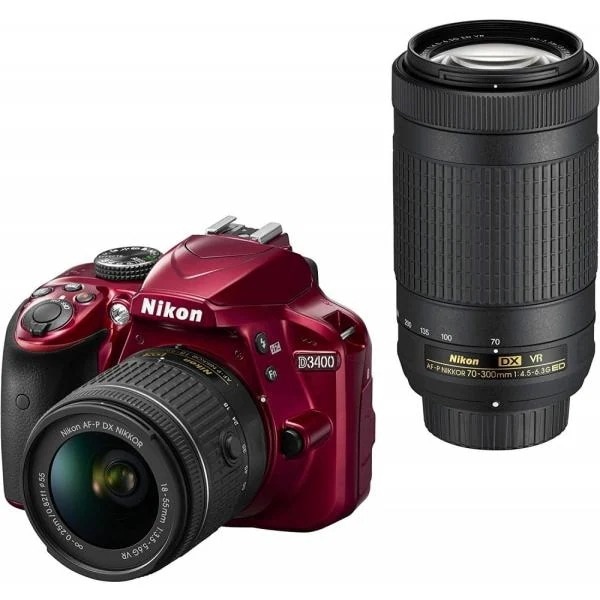 【中古】ニコン Nikon D3400 ダブルズームキット レッド D3400WZRD SDカード付き