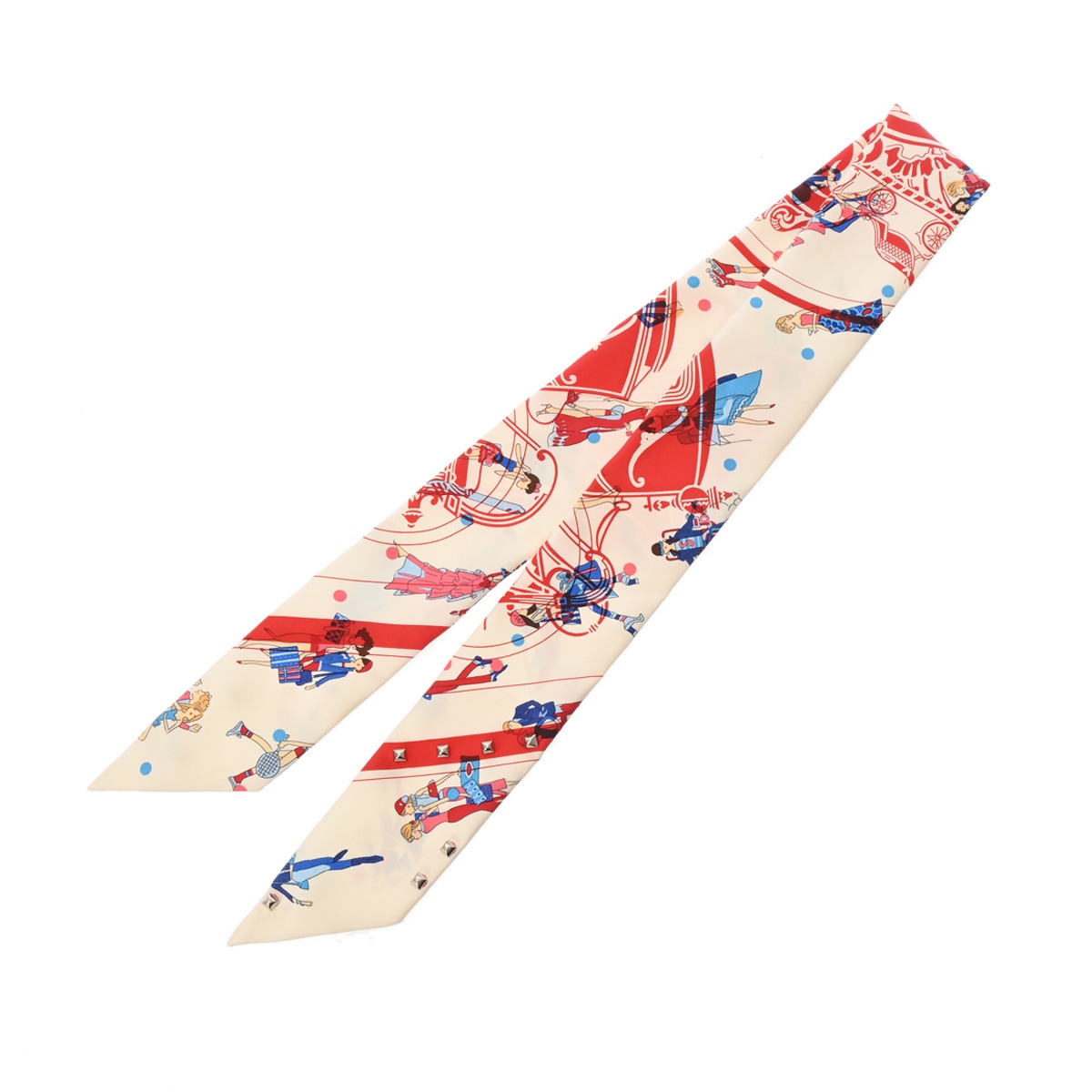 ツイリー EX-HIBRIS LES PARISIENNES スタッズ付 ホワイト/マルチカラー レディース シルク100％ スカーフ 新同 中古 銀蔵