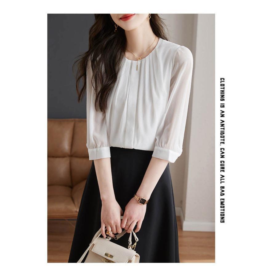 夏新作シャツ ブラウス レディース トップス 長袖 ギャザー きれいめ 着やせ 春秋 タックトップス オフィスカジュアル 大人女性 おしゃれ 結婚式