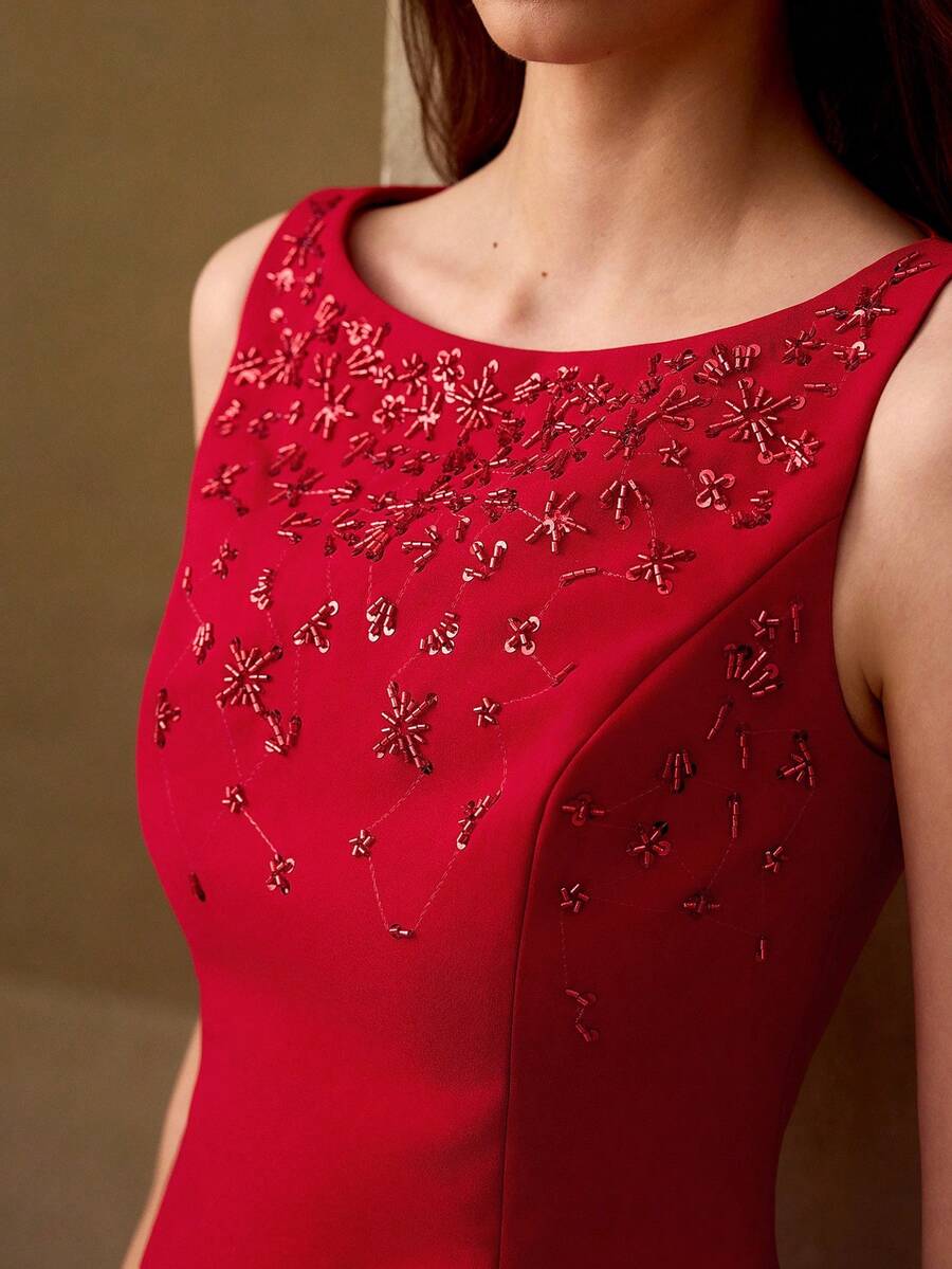 女性用無地ビーズ刺繍ベストとアンブレラスカートの2点セット