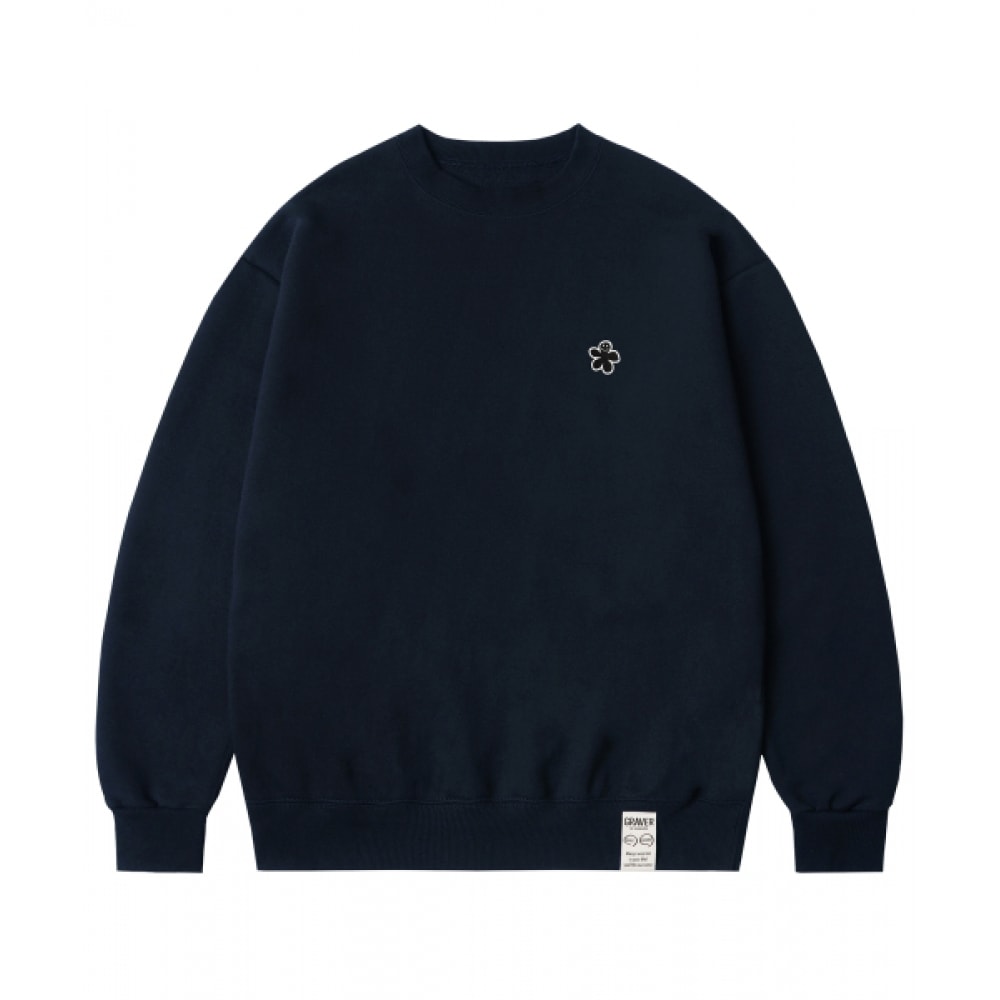 GRAVER [ユニセックス] ブラックオッドフラワー刺繍スウェットシャツ_ネイビー
