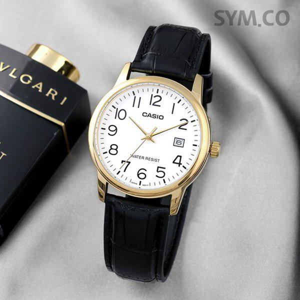 MTP-V002GL-7B2 クラシック ラウンド アナログ スーツ メンズ レザー 腕時計 d