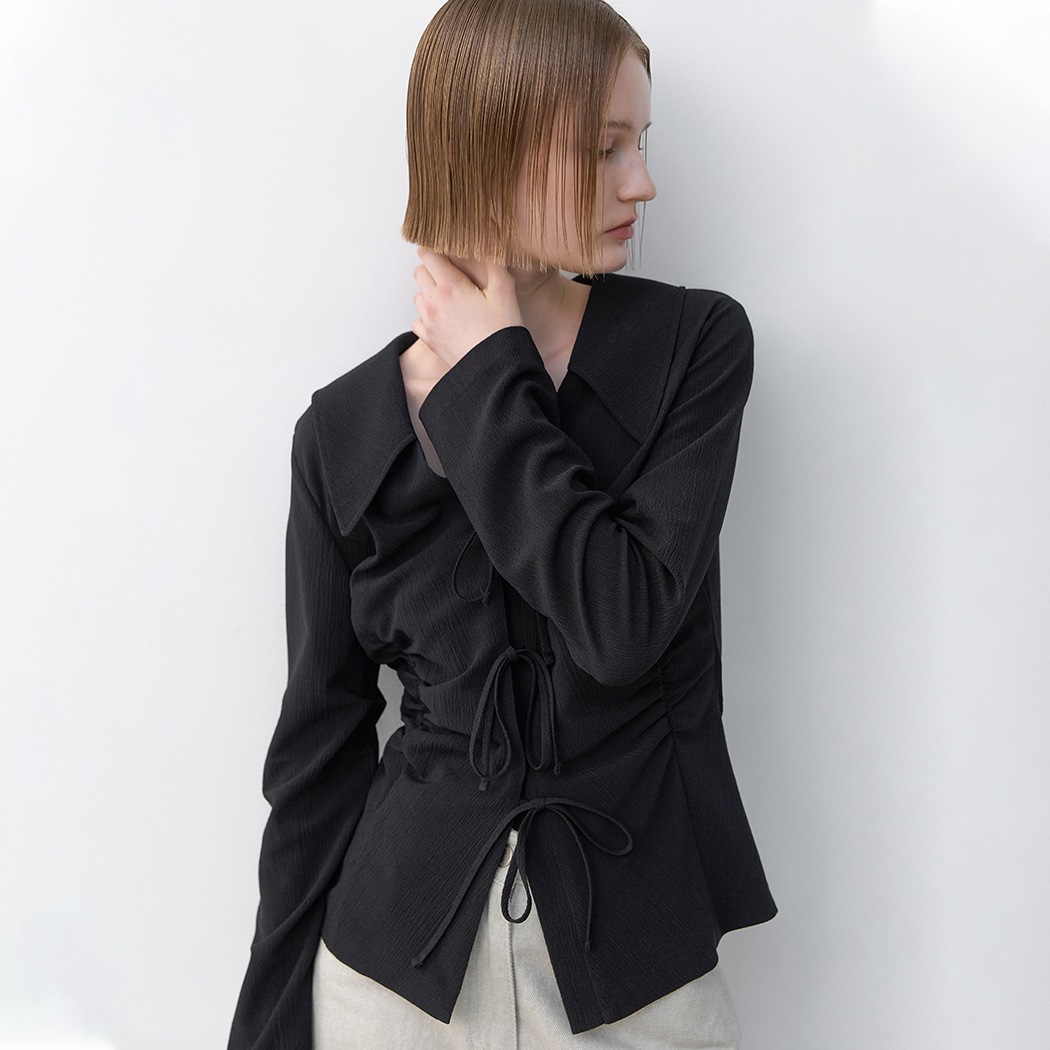 (BL-4299)ARLO SHIRRING RIBBON BLOUSE