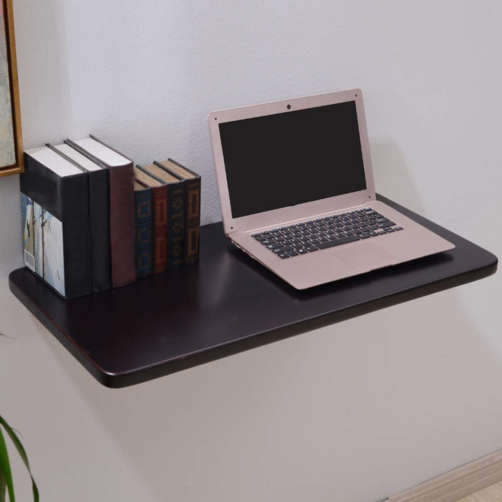 無垢材フローティング壁掛けデスク 付属品完備 多機能折りたたみ式コンピューターデスク キッチン ダイニングテーブル ワークベンチ用 80x30cm ブラック ブラウン