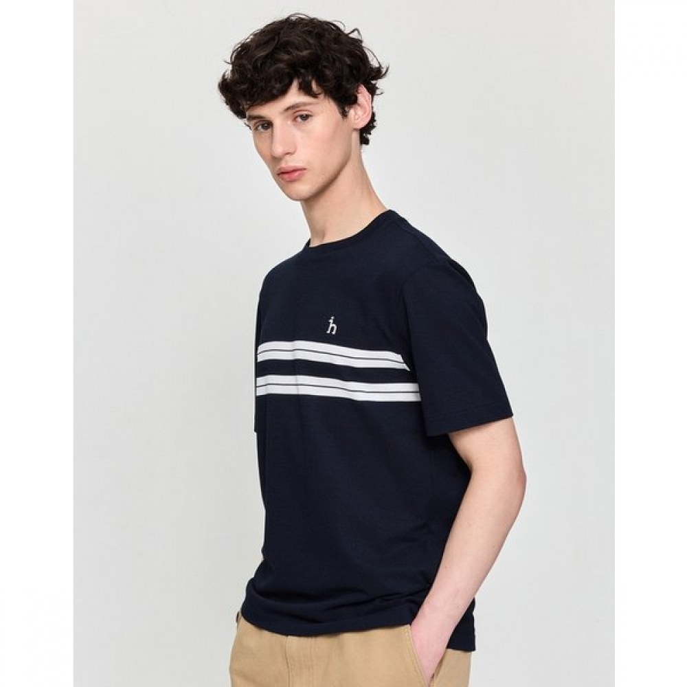 [25SS] ネイビー C/P混合カラーブロック クルーネックTシャツ HZTS5B546N2