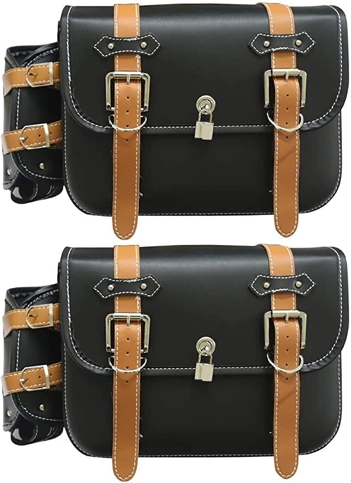 バイク サイド バッグ 専用 水筒入れ 大容量 防水 鍵 ケース 小物入れ ツーリング アウトドア (1.ベルト:茶色 33x25x13cm［大］, 左右2個セット)