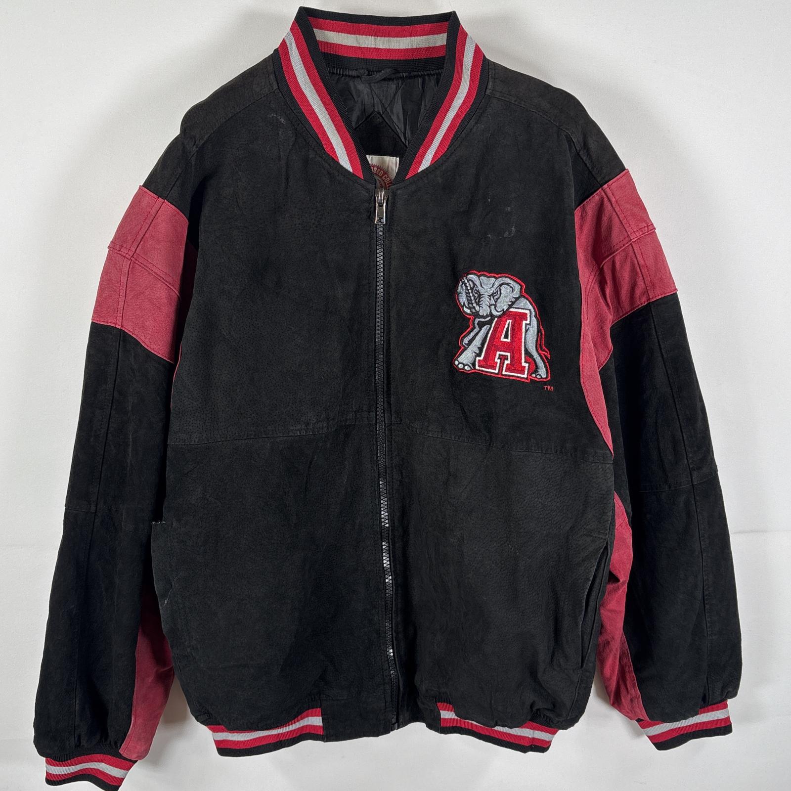 古着 LICENSED COLLEGIATE スタジアムジャケット スエードレザー アラバヌクリムゾン タイド フットボール L レッド ブラック メンズ