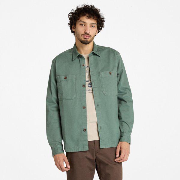 男性ウォッシュドツイルユーティリティシャツセージA44W5 392