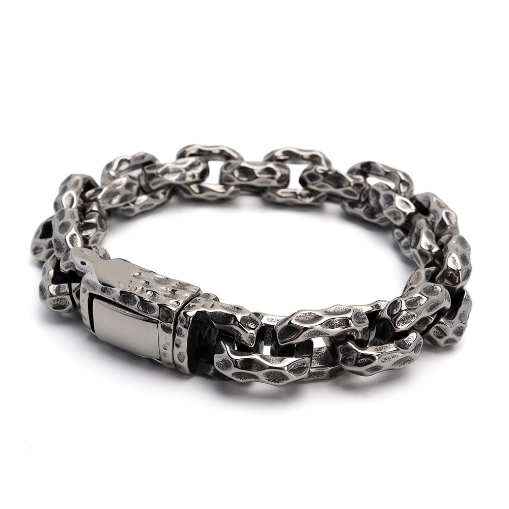 ステンレス 鎚目チェーンブレスレット [b671]