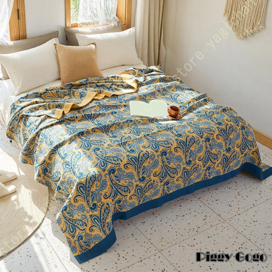 ガーゼケット 4層ガーゼ リバーシブル 民族風 オールシーズケット シングル 柔らかな肌触り 肌掛け布団 冷房対策 掛け布団 吸水速乾 防ダニ タオルケット