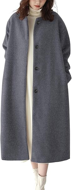 [Ｓｕｅｅｙａ] スイーヤ コート レディース ラシャ クールネック ロング ドロップショルダー 体型カバー 着やせ おしゃれ エレガント 可愛い 無地 防寒 厚手 カジュアル アウター 通勤 秋 冬