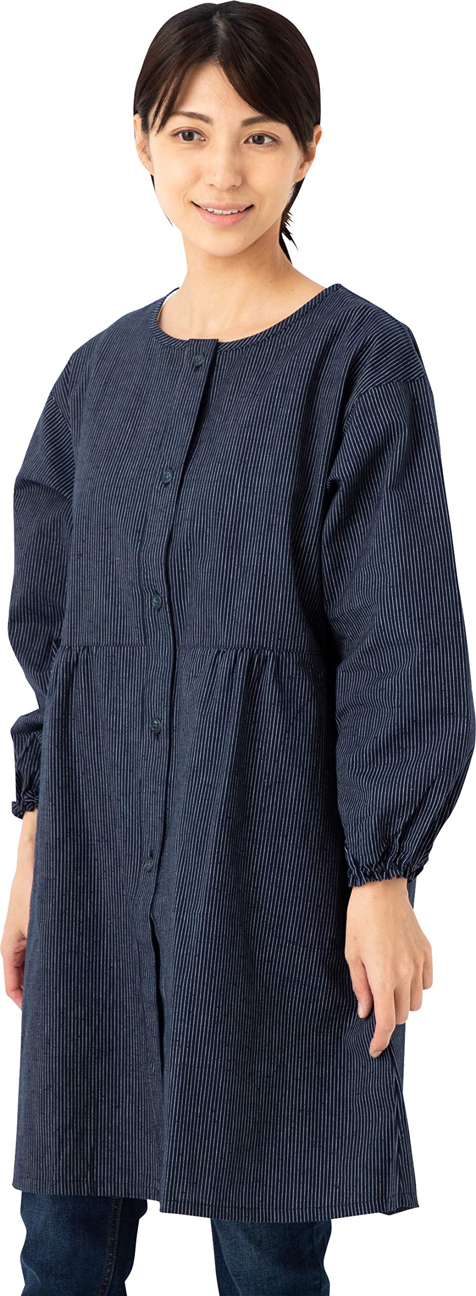 綿の郷(ワタノサト) 久留米織前ボタン割烹着 エプロン 和柄 (フリーサイズ, 極細縞白) 5,940円