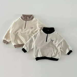 2024新型韓国版子供服,赤ちゃんの秋の服,ベビーネックジップパーカー衛衣，男女ベビー長袖Tシャツ，ベビー服